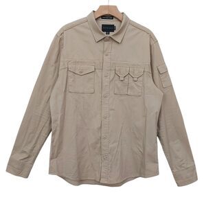 Sean John Legacy Shirt Mens Medium Beige Button Up Long Sleeve Casual Utility